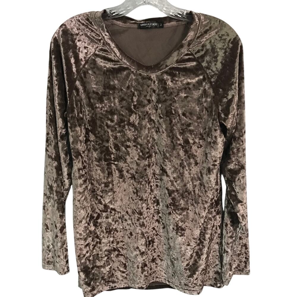 Urban Coco Blouse Size Medium Womens Crushed Velvet Champagne Long Sleeve V Neck